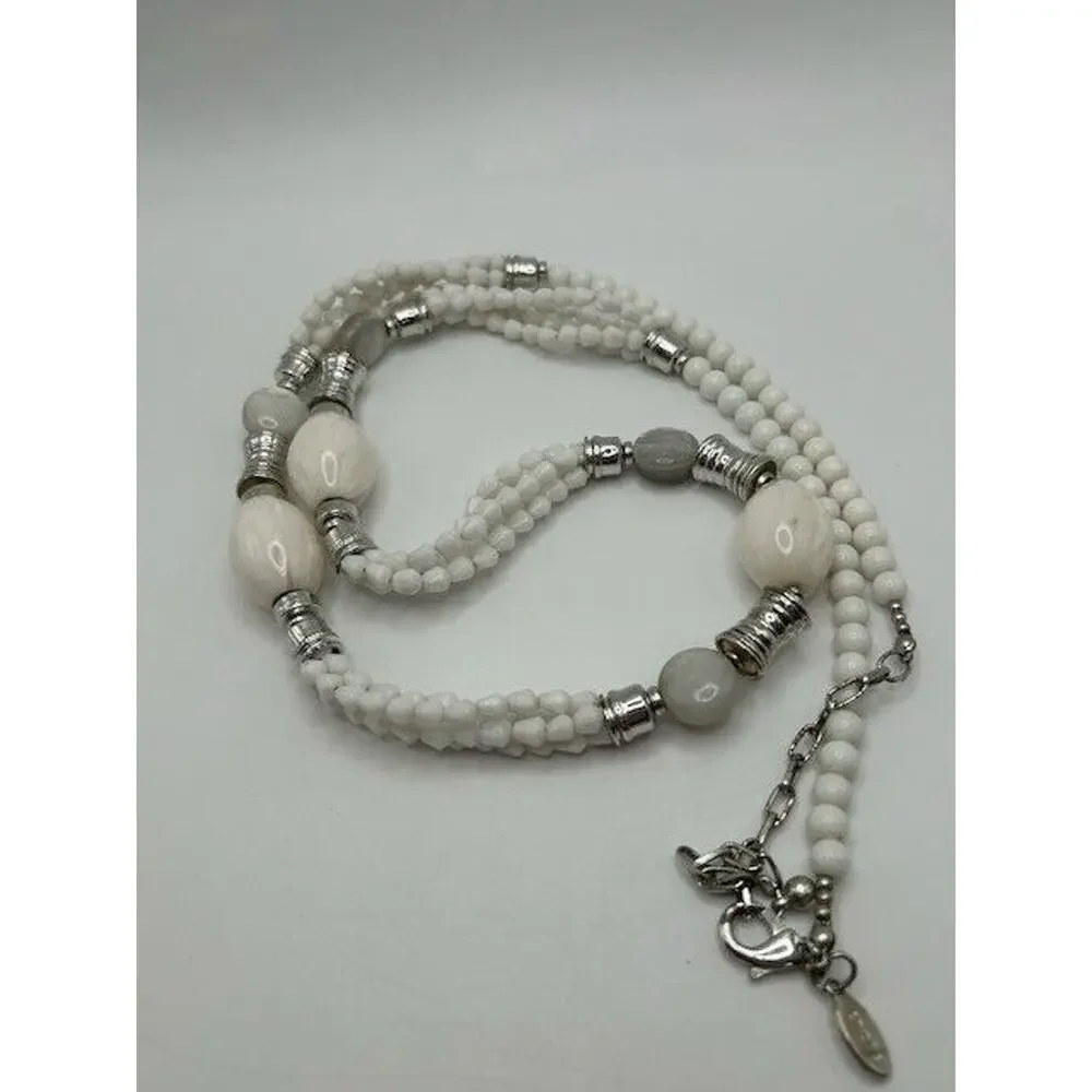 Chicos‎ Womens White Stone Beaded Silver Tone Necklace 36” Length